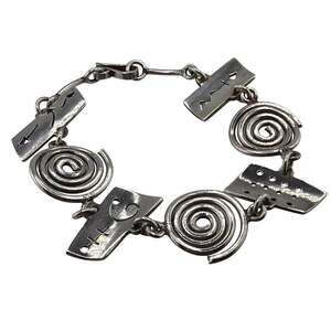 Vintage Taxco Mexican Sterling Silver Petroglyph Link Bracelet